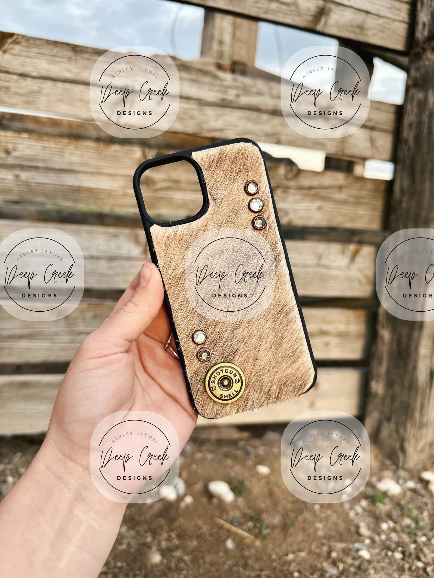 Custom Phone Case - 12-gauge shotgun Tan Cowhide