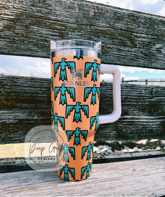 40 oz Turquoise thunderbird tumbler