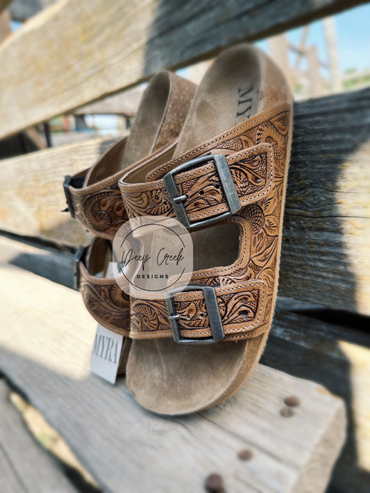 Myra Hand Tooled Sandals - Footo